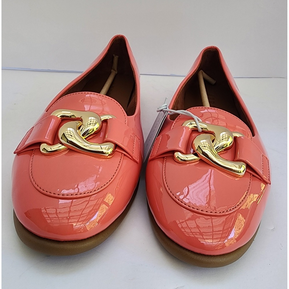 Aerosoles Bell Coral Pink Patent Gold Chain Link Loafers Flats Womens 10W New - Picture 3 of 11